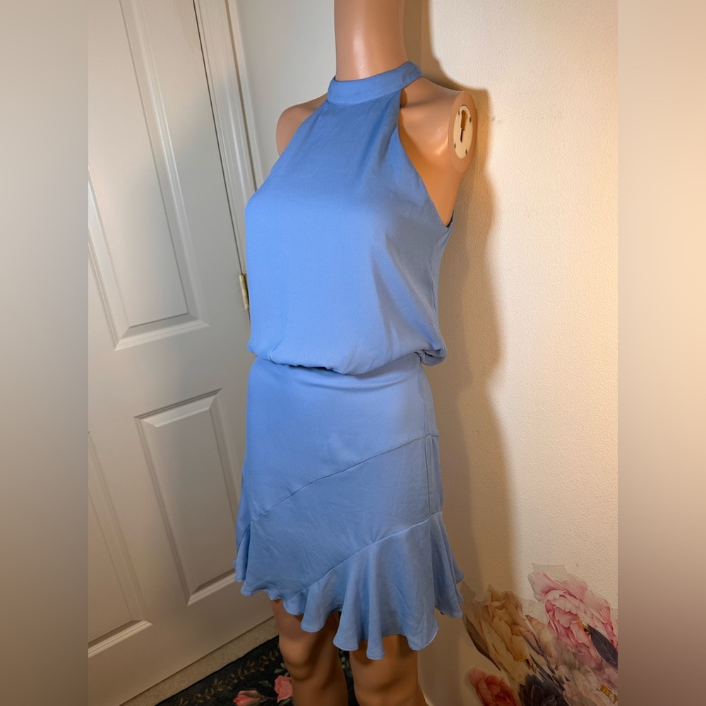 NEW krisa Asymmetrical Flare Halter Mini Dress in Sky Light Blue XS XSmall - Picture 5 of 6
